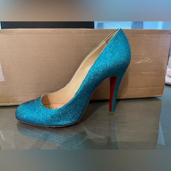 Christian Louboutin Ron Ron 100 Glitter Mini, Size 37.5, Glitter Blue - Picture 5 of 10